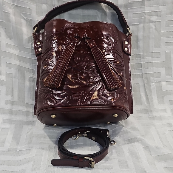 Patricia Nash Rich Brown Leather/ Gold Inlay - Picture 2 of 6